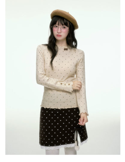 BIBIBENCY - Beige Polka Dot Knit Pullover