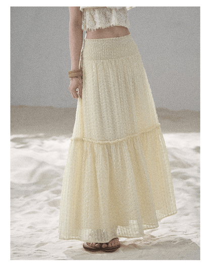 "Whispering Wheat Fields" Sage Mist Lace Maxi Skirt