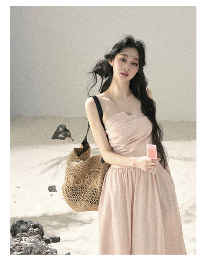 "Blushing Sunset Clouds" Ballet Pink Strapless Maxi Dress