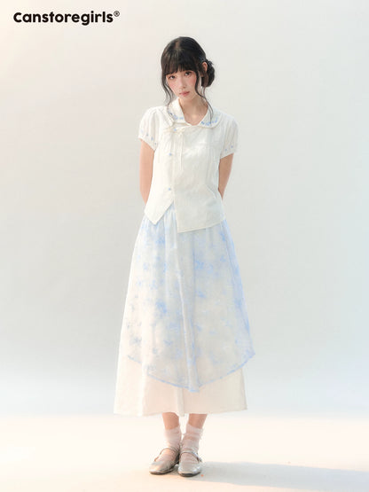 170726C "Butterfly Whispers" Embroidered Puff Sleeve Skirt Set