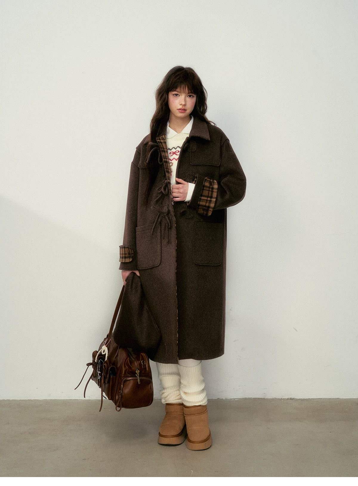 SunsetPark - Vintage Teddy Bear Bow Toggle Wool Coat (Blush Pink / Brown Bear)