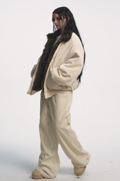 Muirgen - Ivory Reversible Faux Suede Shearling Jacket