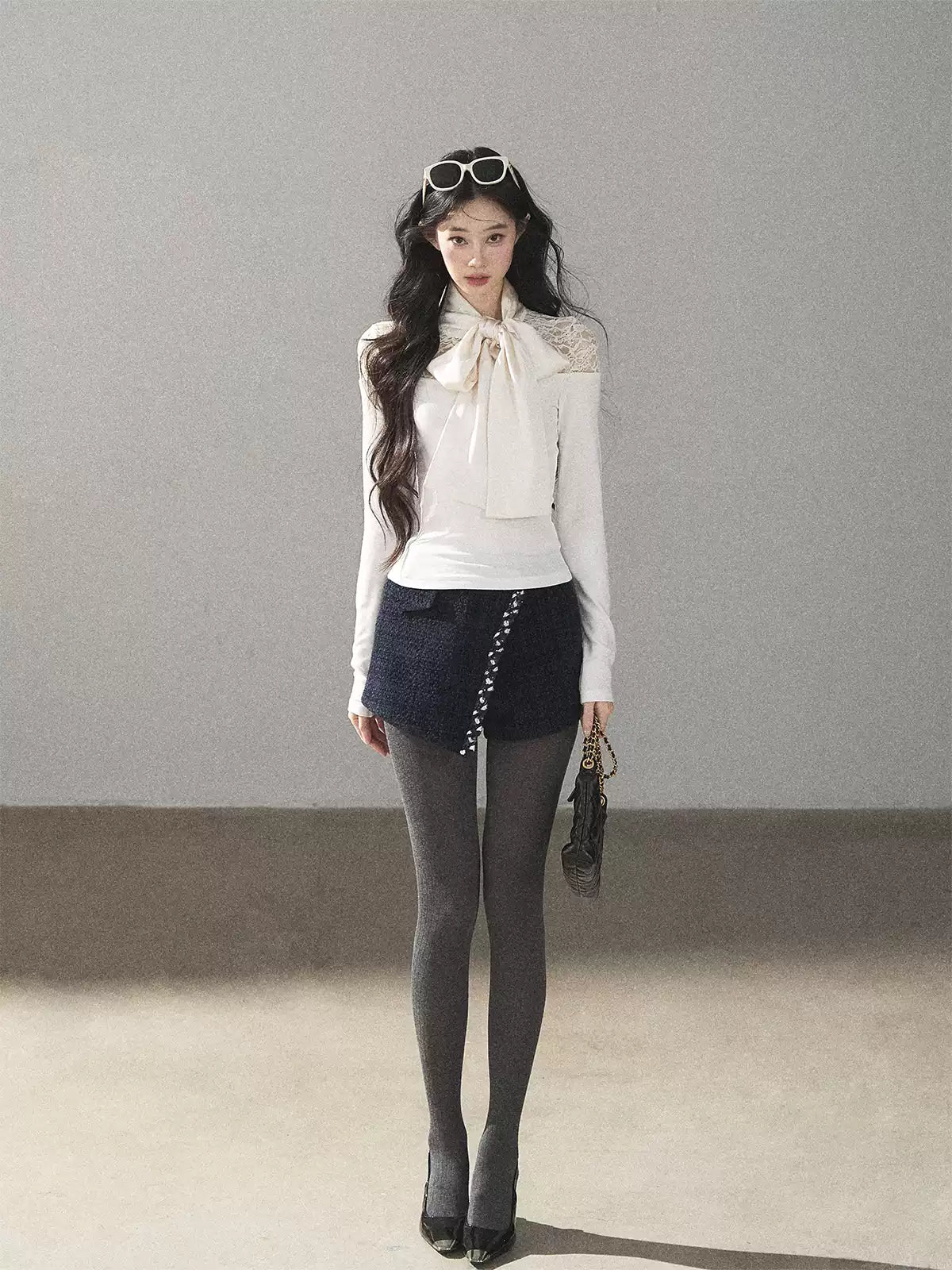 AOMALM - "Cloud Trails" Dutch Cream Lace Bow Knit Top