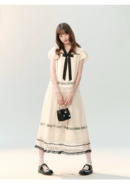 "Velvet Bow Butterfly" Apricot Flocked Tulle Skirt Set PP2026231
