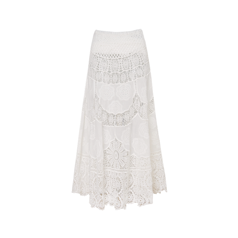 White Floral Embroidery Crochet-Detail Blouse