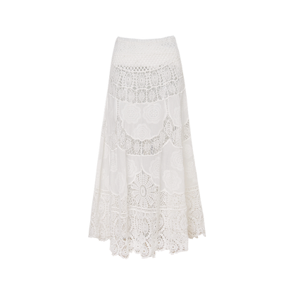 White Floral Embroidery Crochet-Detail Blouse