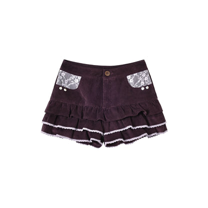 KYOUKO - Purple Striped Knit Cardigan, Green Lace Cami & Corduroy Skort Set
