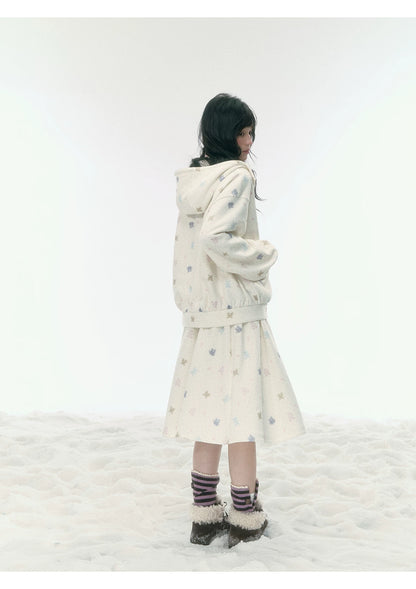 JOVYLLE - Cream Printed Fleece-Lined Sweatshirt, Pants & Skirt Set