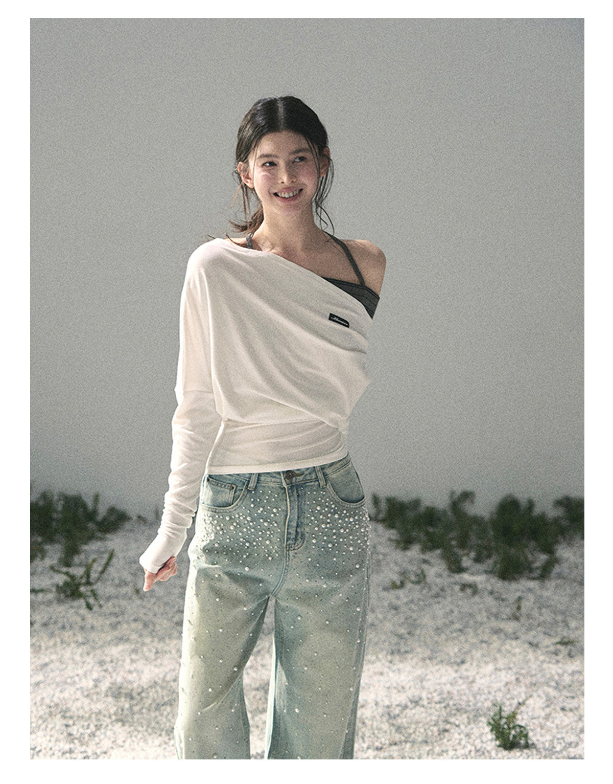 “Moonlit Monologue” Layered Off-Shoulder Halter Top
