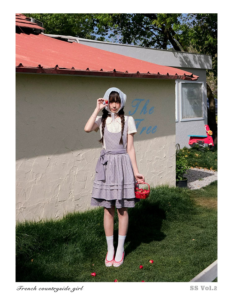 Vintage Japanese-Style Detachable 2-Way Pinafore Dress & Blouse Set