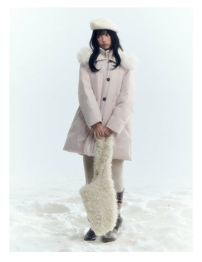 Horridale - Snow-Dusted Floral 90% White Duck Down Puffer Jacket (Light Peach Pink / Silver Gray)