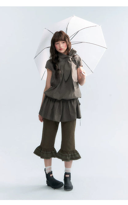 "Forest Cocoa" Dark Coffee Green Flare Capri Pants