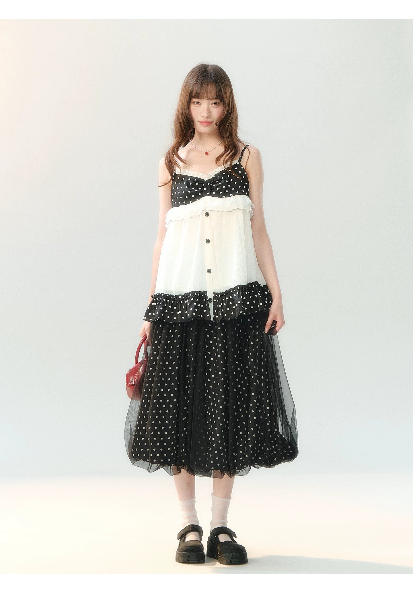 "Midnight Sweet Isle" Black Polka Dot Lace Two-Piece Skirt Set LL2026208