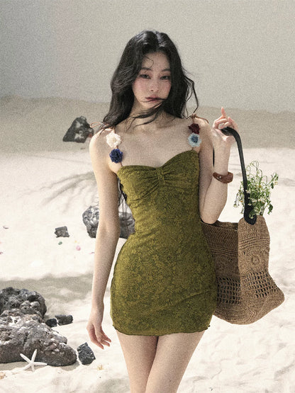 "Entwined Vines" Olive Mist Bodycon Dress & Cardigan Set 543648532