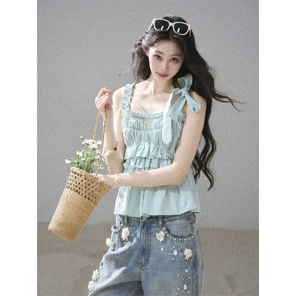 "Gentle Whisper" Glacier Blue Ruffle Peplum Cotton Top