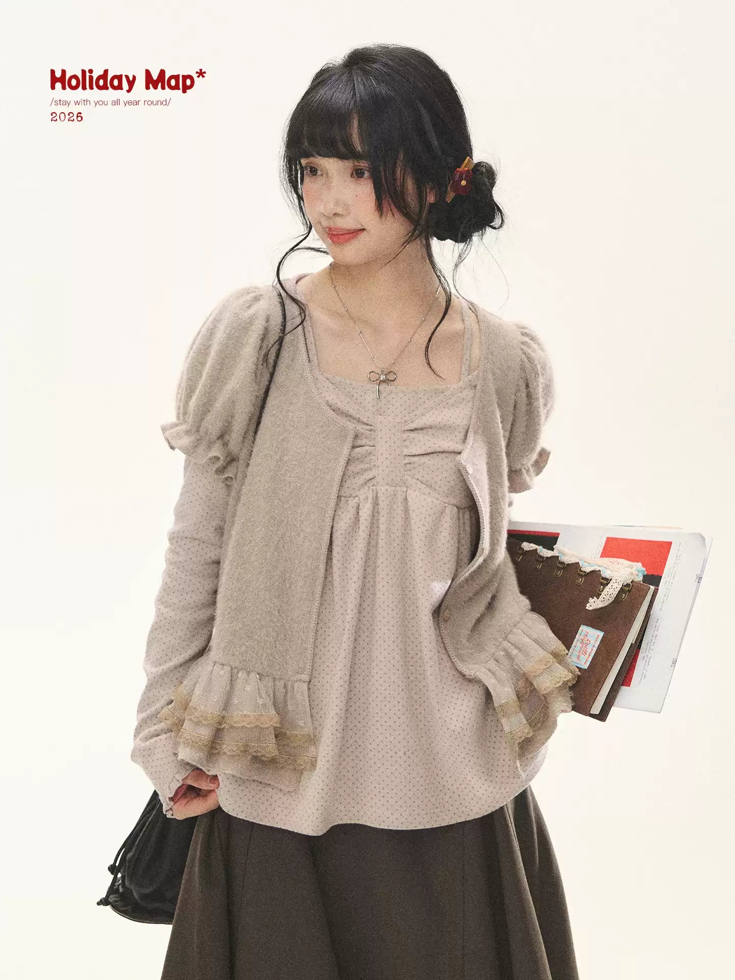 "Soft Fufu" Blush Pink Lace Puff Sleeve Knit Cardigan