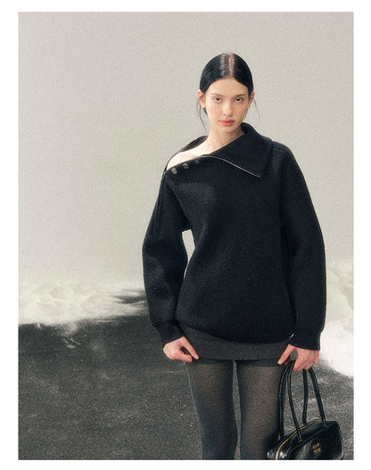 少也眼 "Dark Undertow in Zero Gravity" High-Neck Structured Knit Top