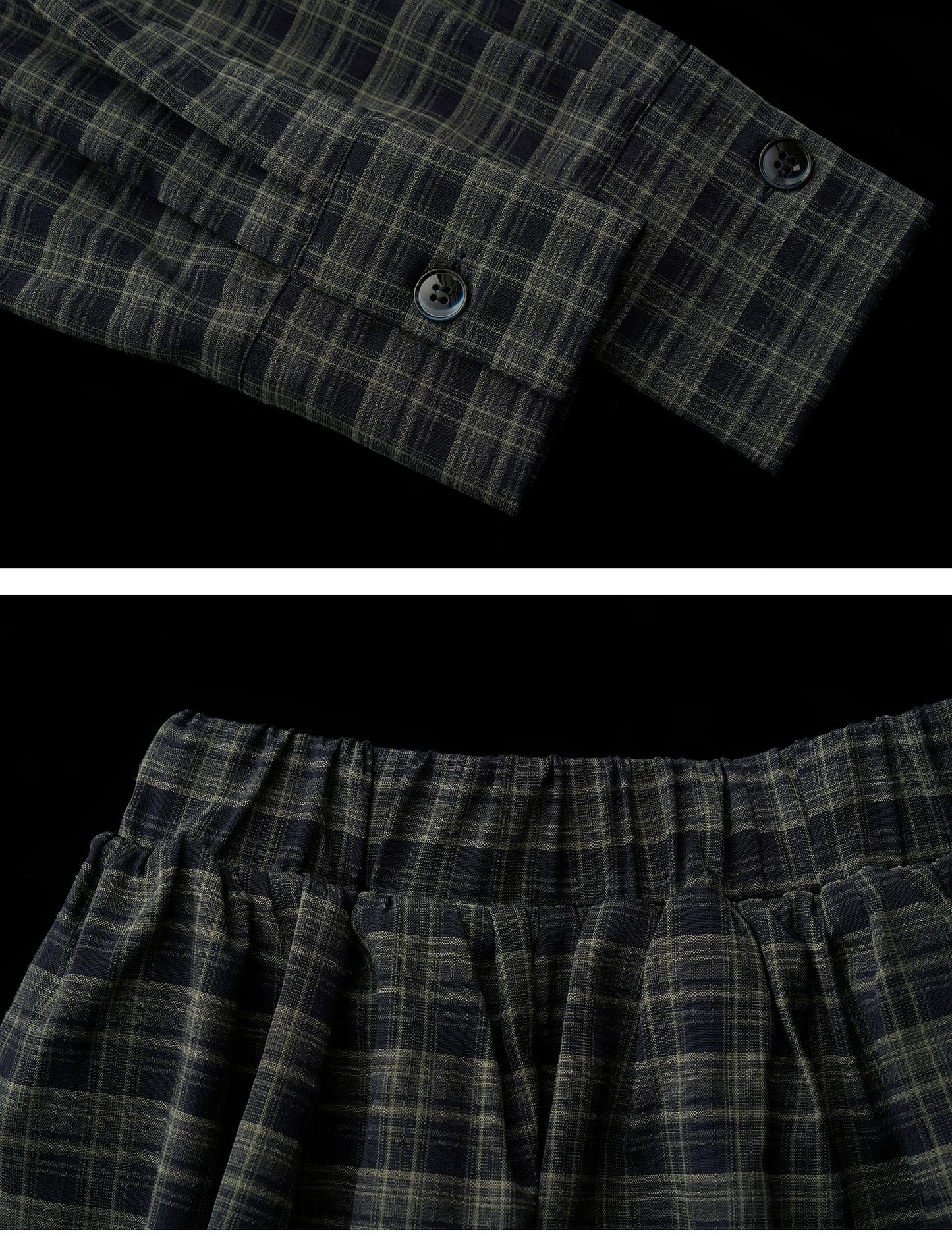 "Retro Prep Mood" Plaid Tie Shirt & Puff Mini Skirt Set WE701
