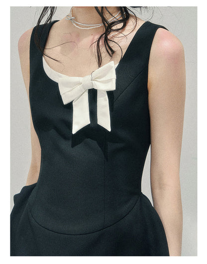 “Falling Sweetness” Midnight Black Bow Mini Dress
