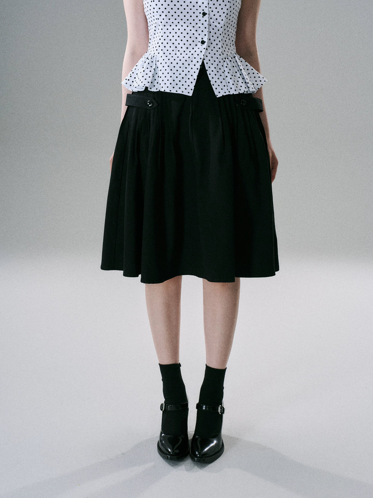 LOST FOREST - Pleated Cotton Utility Skirt (Red / Black)
