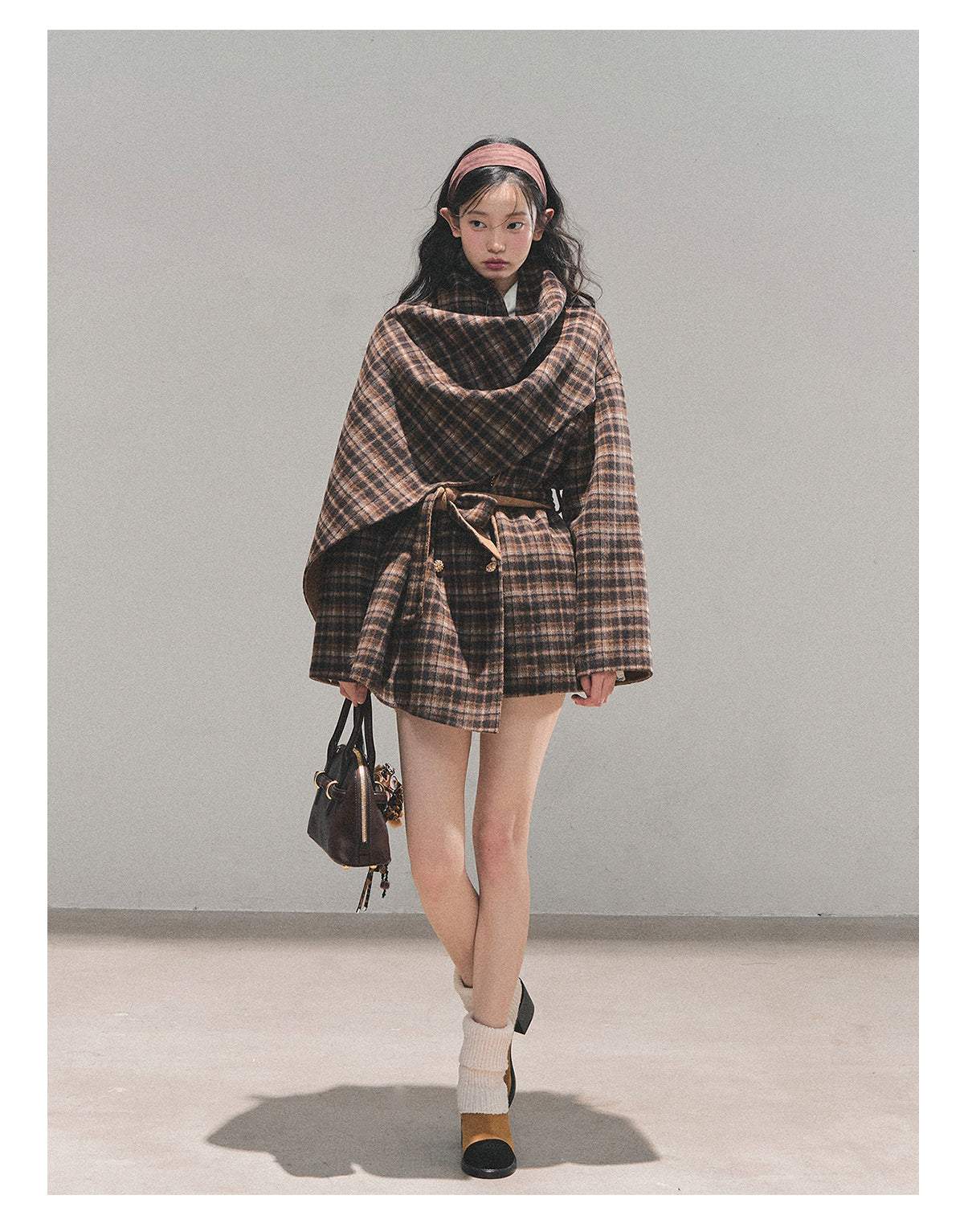 少也眼 “Winter Balcé Whisper” Wool Blend Overcoat - Plaid Coffee 7886436