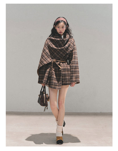 少也眼 “Winter Balcé Whisper” Wool Blend Overcoat - Plaid Coffee 7886436