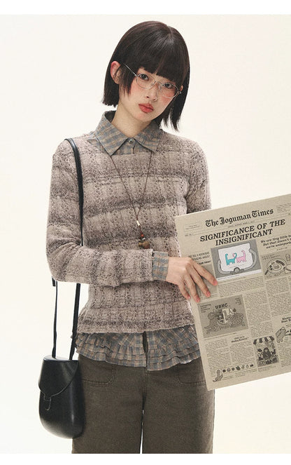 "Sandalwood Violet" Purple Mist Open-Knit Peplum Sweater