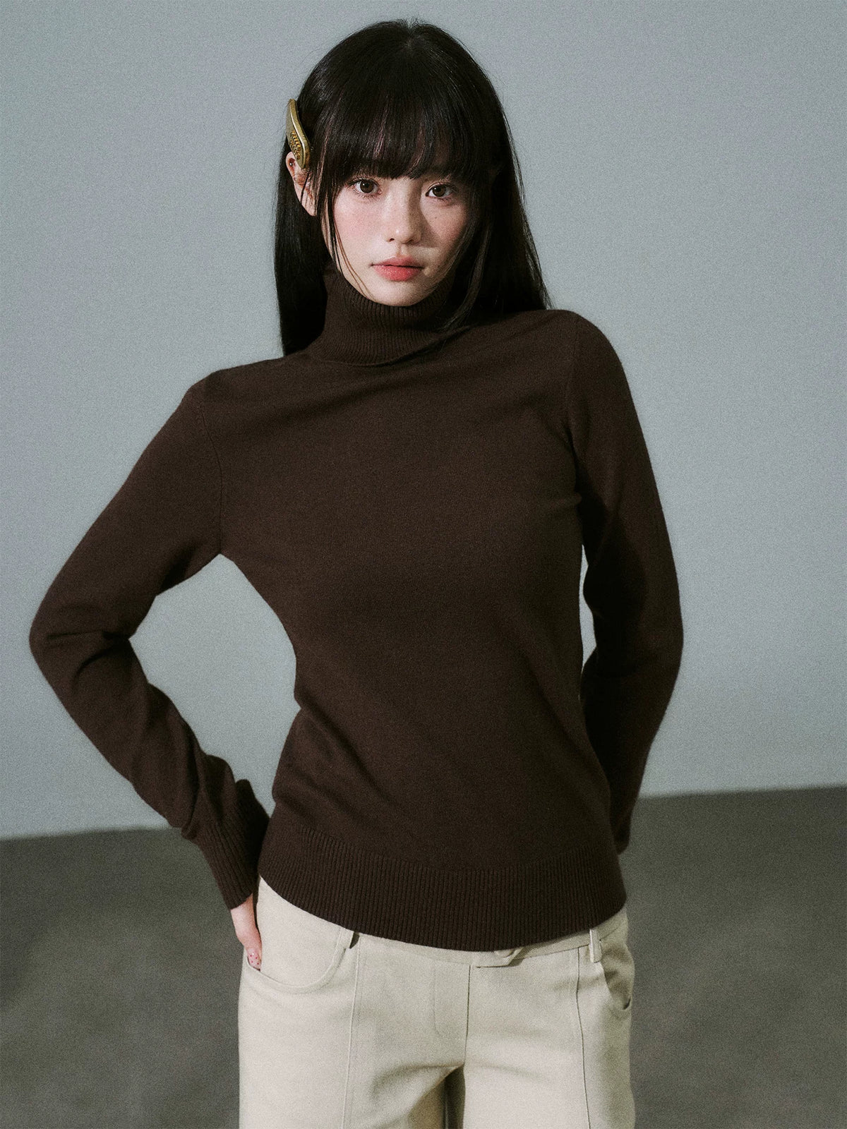 LOST FOREST - Stretch High-Neck Base-Layer Top (Apricot / Black / Dusty Pink / Deep Brown)