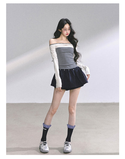 少也眼 "Miu-Style K-Girl" Off-Shoulder Long-Sleeve Tee 4563486
