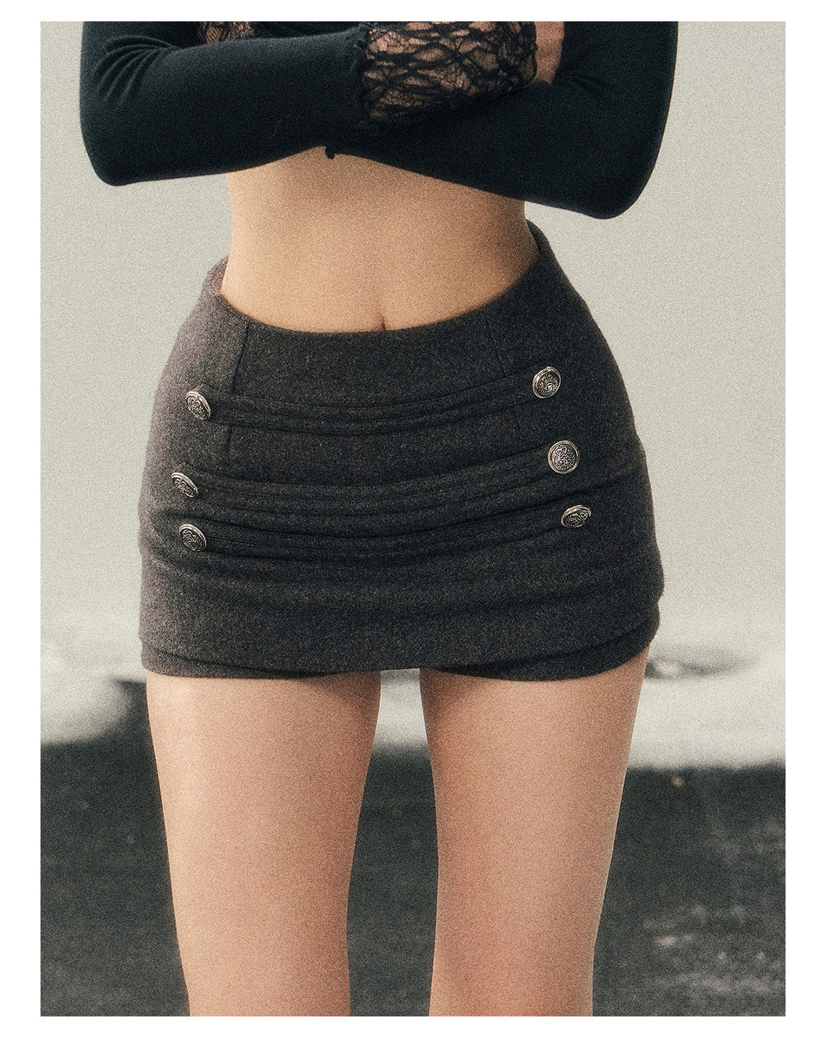 少也眼 “Wilderness Narrative Poem” Wool-Blend A-Line Skort/ Mini Skirt