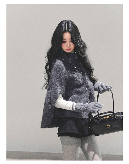 少也眼 “Monologue of the Wilderness” Knit Cape Sweater  - Gray 68415