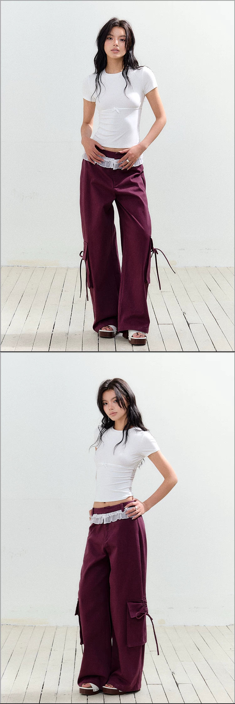 "Field Notes" Contrast Pocket Drawstring Cargo Pants (Army Green/ Grape Purple)