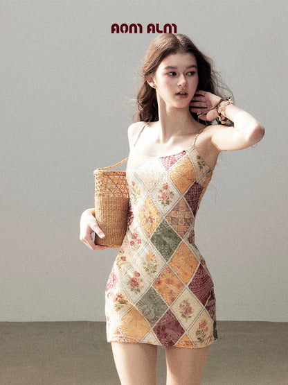 "In Her Lingering Gaze" Van Dyke Brown Floral Cami Bodycon Mini Dress