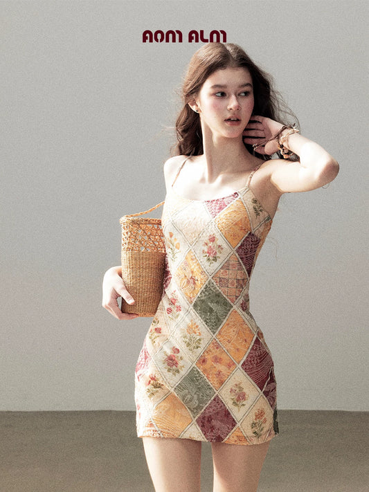 "In Her Lingering Gaze" Van Dyke Brown Floral Cami Bodycon Mini Dress