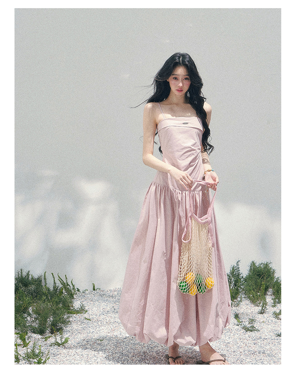 “She Passed Through Bloom Season” Lotus Mauve Bubble Maxi Dress