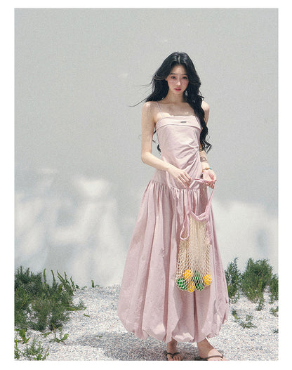 “She Passed Through Bloom Season” Lotus Mauve Bubble Maxi Dress