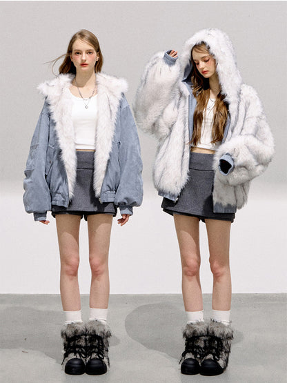 BOHOL BLING - Glacier Blue Reversible Faux Suede Fleece Jacket