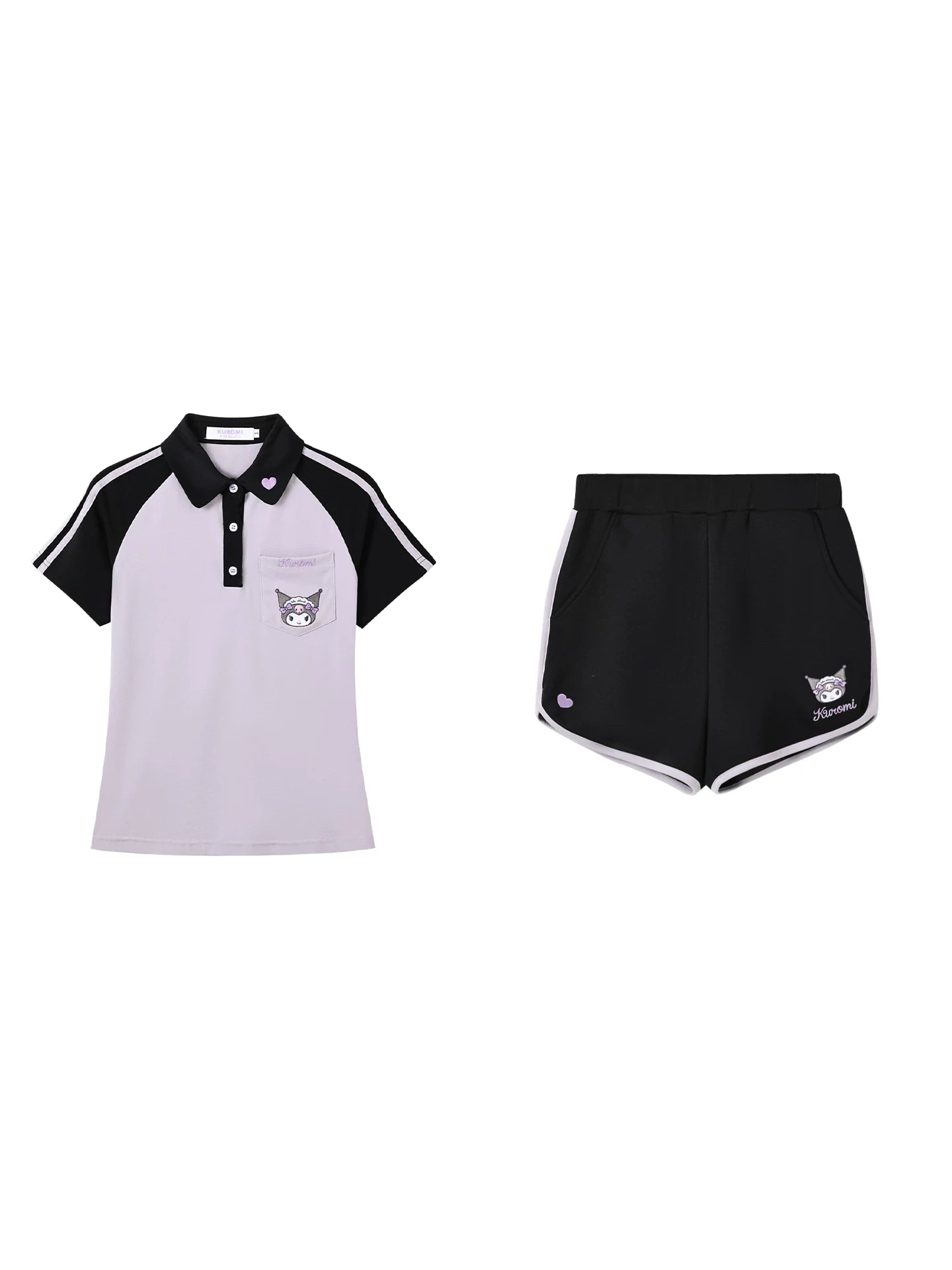 170726K "Midnight Track" Black & Purple Polo Athletic Set (Polo Athletic Top + Athletic Shorts)