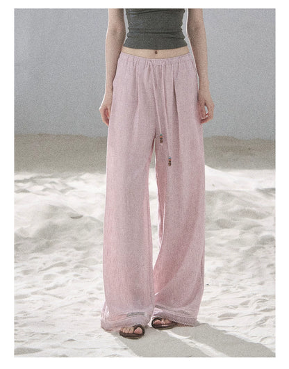 "Follow the Sea Breeze" Lightweight Straight-Leg Wide-Leg Pants (Lotus Pink/ Gray Sage Green/ Gray Blue)