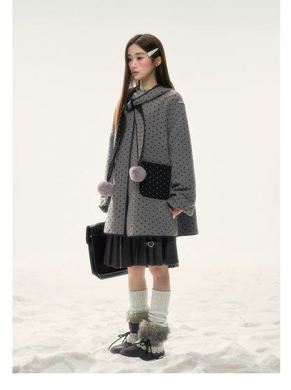 BIBIBENCY - Gray & Black Reversible Polka Dot Wool-Look Coat