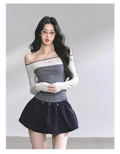 少也眼 "Miu-Style K-Girl" Off-Shoulder Long-Sleeve Tee 4563486