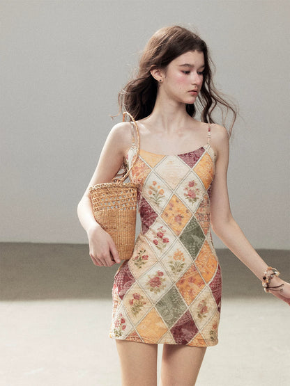 "In Her Lingering Gaze" Van Dyke Brown Floral Cami Bodycon Mini Dress