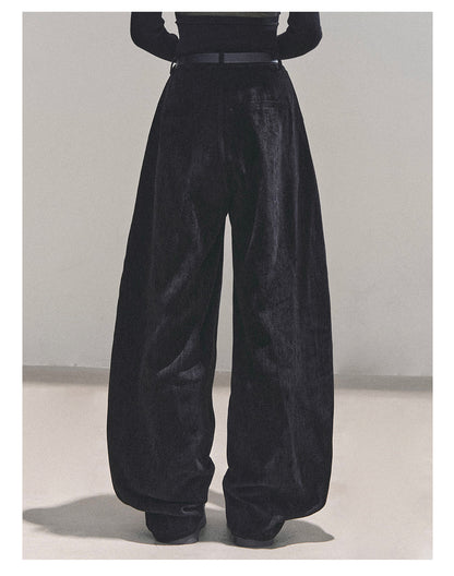 少也眼 “Sunset & Glance” Relaxed Vintage Wide-Leg Trousers with Belt - Gray 1118-2