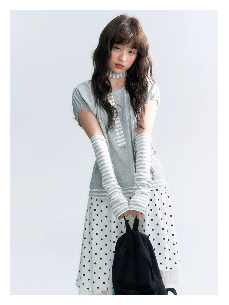 "Starlit Sketch" Heather Gray Graphic Knit T-Shirt