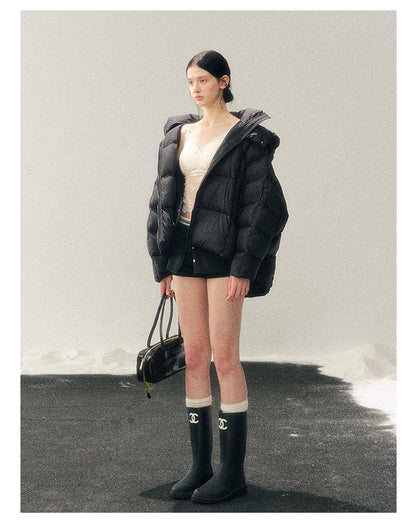 少也眼 "Thawing Snow Realm" Matte Nylon Down Puffer Jacket - Quiet Black