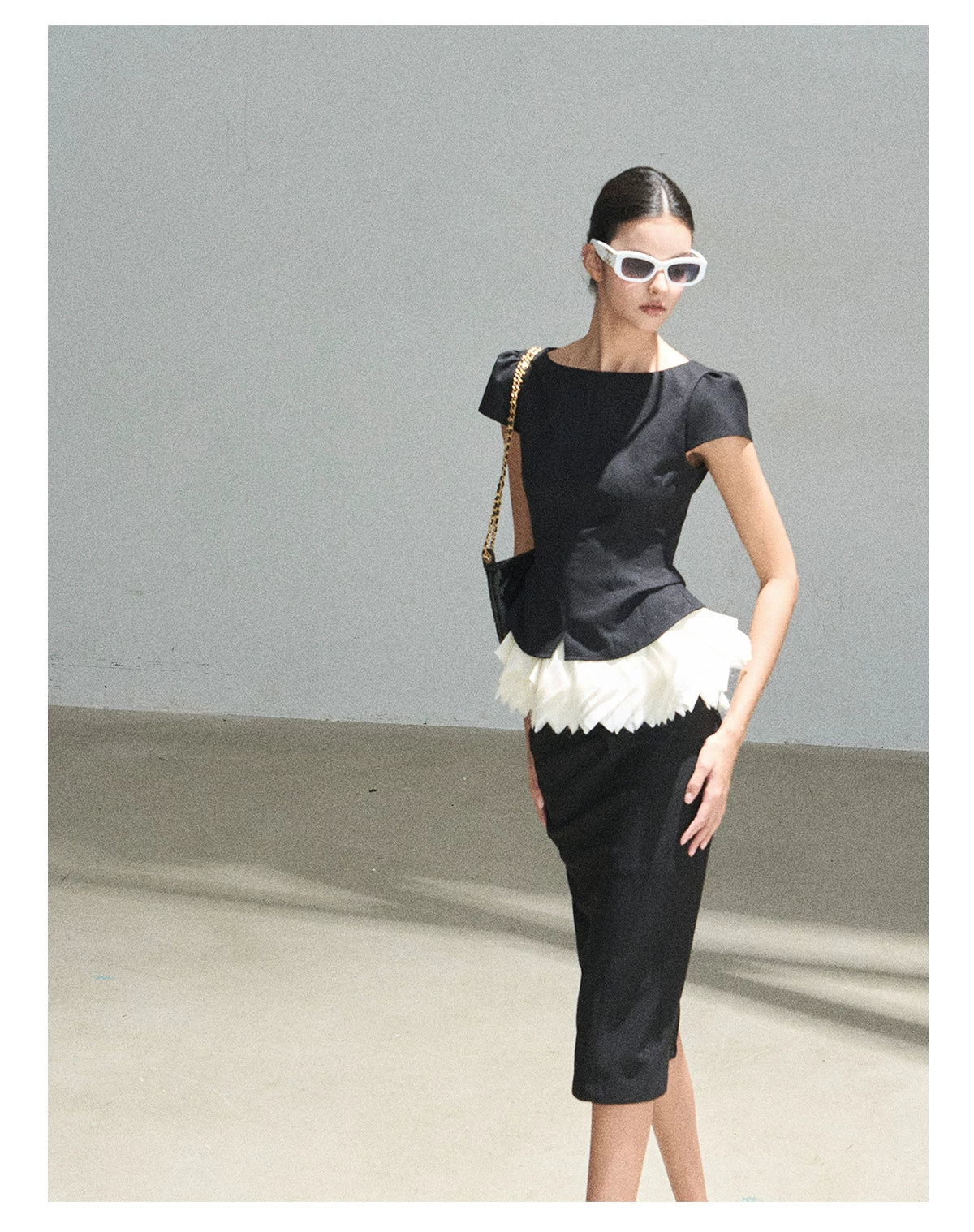 "Her Black & White Poem" Elegant Contrast Two-Piece Set