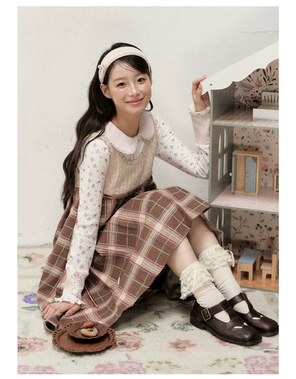 [RF] Waffle Texture Peter Pan Collar Floral Cardigan in Soft Pink