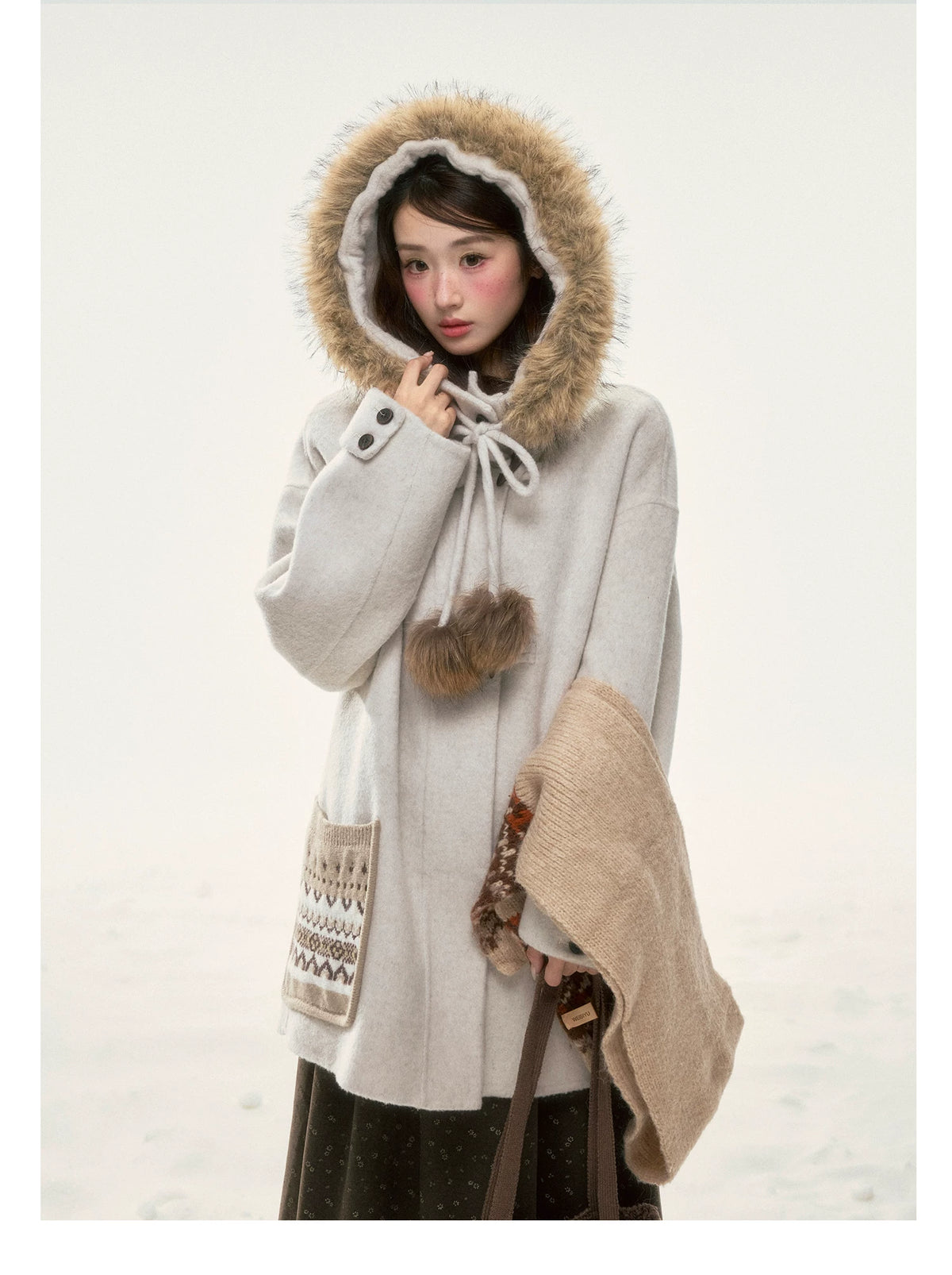 BIBIBENCY - Ivory 70% Wool Fair Isle Coat