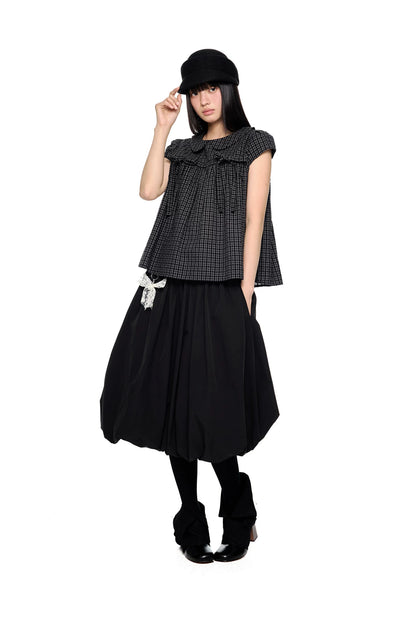 EZEK | Cloud Flower Bubble Skirt A-Line Midi (Black / White / Tan / Gray)