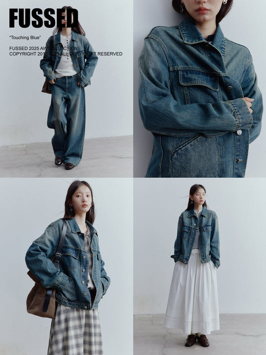 FUSSED Vintage Blue Oversized Washed Denim Jacket FOF-25SS165
